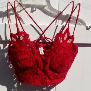 Zenana "Falling For You" Lace Padded Bralette - Red